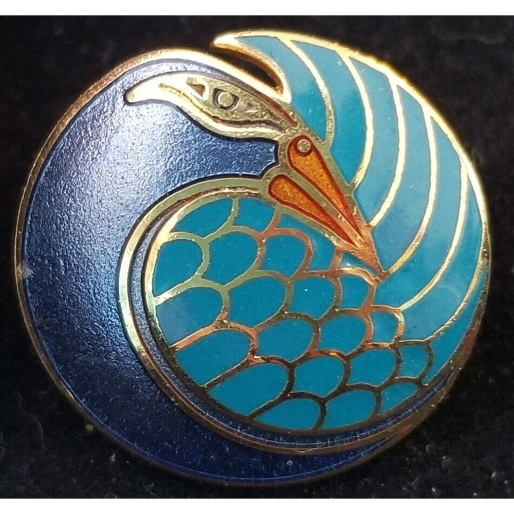 Vintage Laurel Burch Minah Bird Enamel Teal Blue GoldTone Button Clipon Earrings